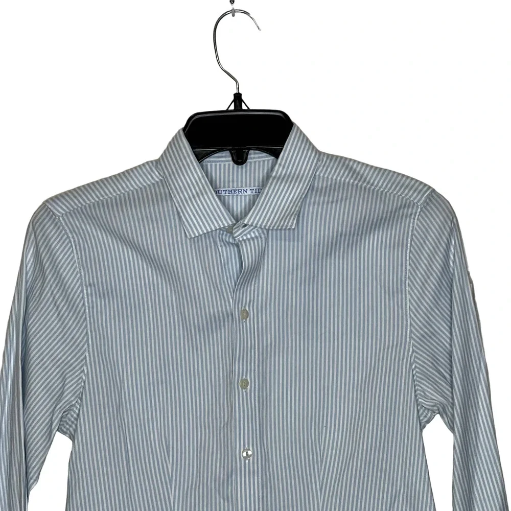 Southern Tide Shirt Size 4 Blue White Striped Cotton Stretch Blend Womens LS - Picture 2 of 8